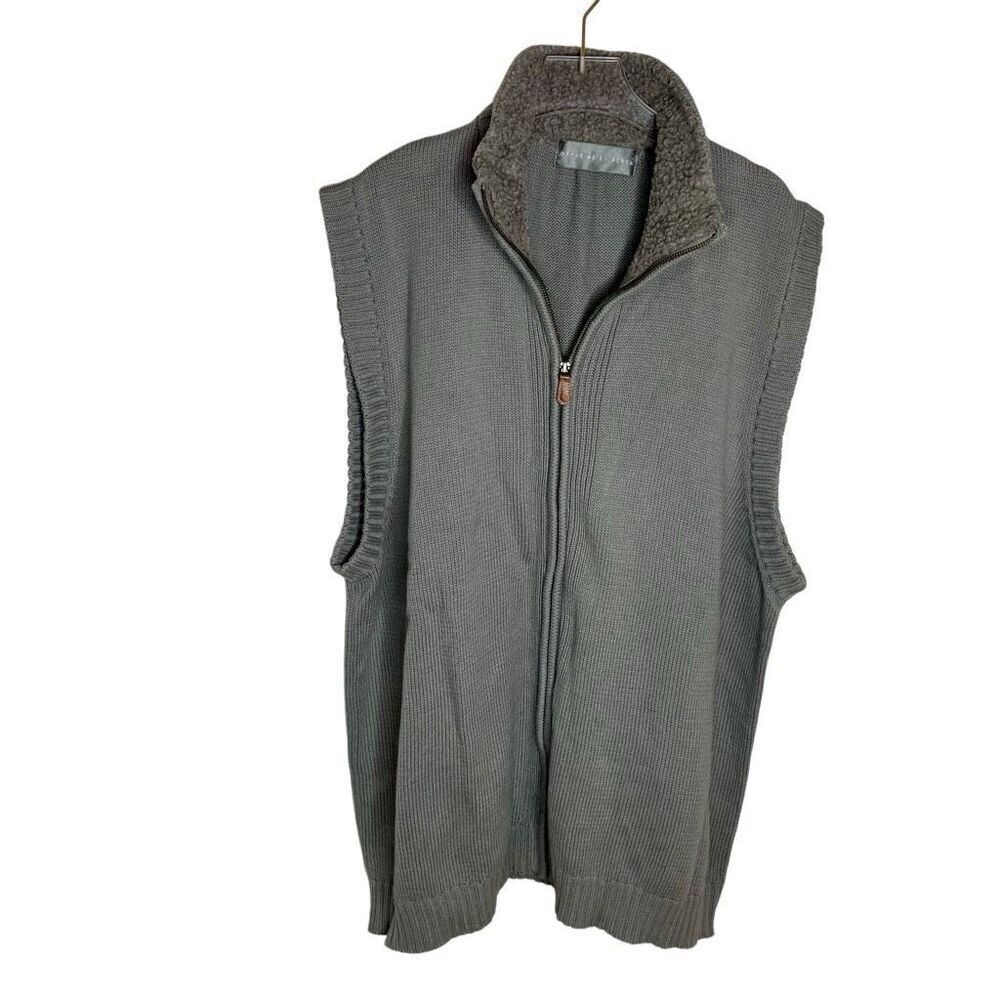 Oscar de la Renta Zip Up Sweater Cardigan Grey with Fuzzy Collar XXL Vest Mens
